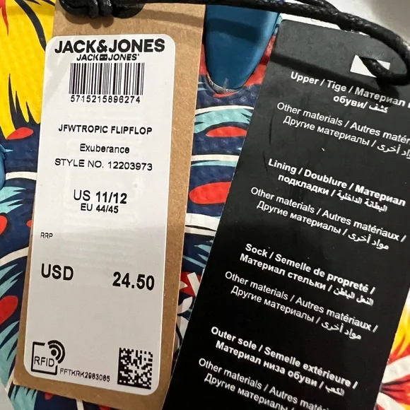Jack & Jones NIB Men’s Hawaiian Print Flip Flops. Size 11/12. DS-008 - Picture 3 of 6
